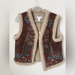 House of Harlow 1960 faux suede embroidered fleece Brown and Cream Vest